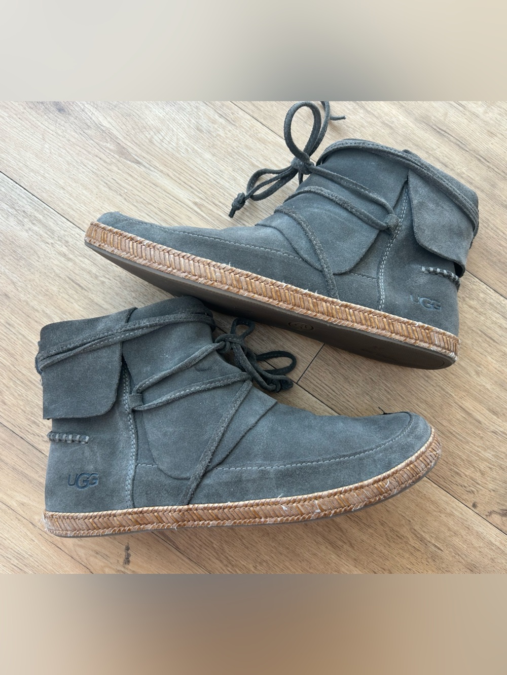 UGG Reid Slate Gray Suede Wrap Moccasin Chukka Ankle Boots Sz 8